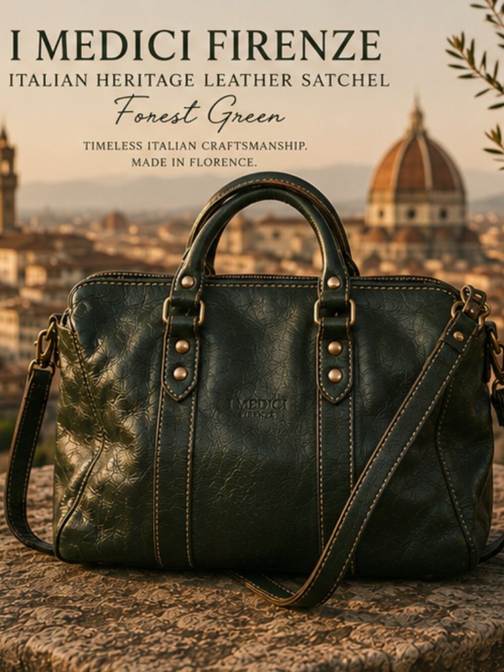 Italian Leather Satchel I Medici Firenze Forest Green Heritage Quiet Luxury Bag